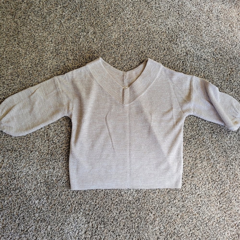 Zenana XL Deep V sweater oatmeal color